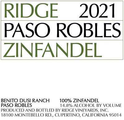 Ridge Paso Robles Zinfandel 2021 - 750ml