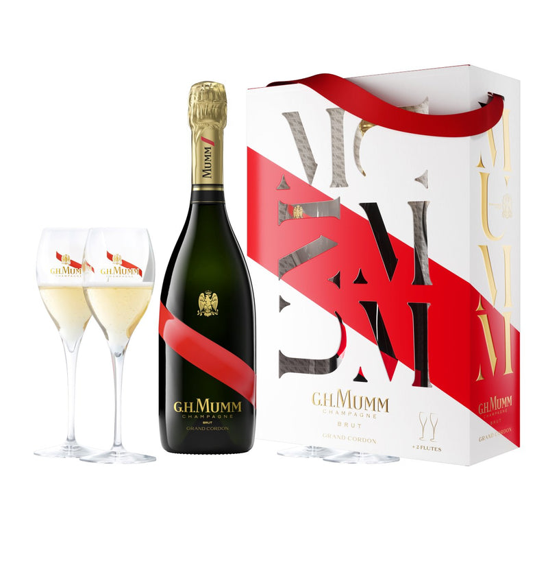 G.H. Mumm Brut Grand Cordon Gift Box Set w/ 2 Flutes - 750ml