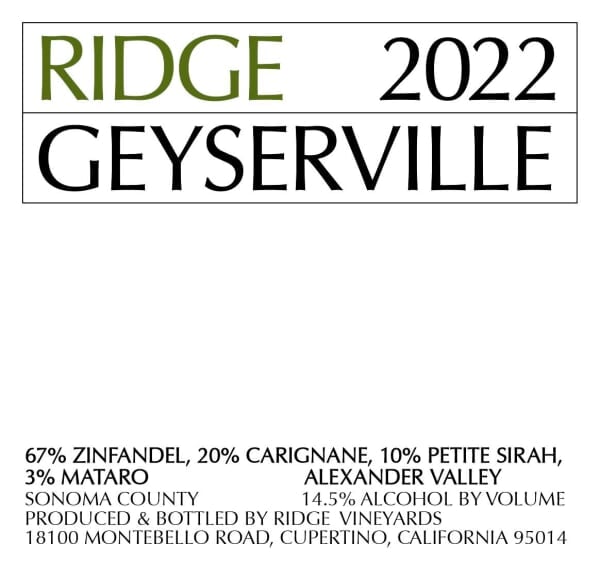 Ridge Geyserville Red Blend 2022 - 750ml