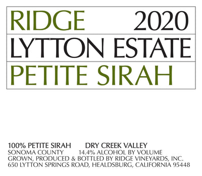 Ridge Lytton Estate Petite Sirah 2020 - 750ml