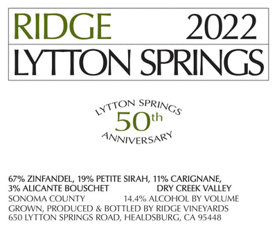 Ridge Lytton Springs 50th Anniversary Zinfandel 2022 - 750ml