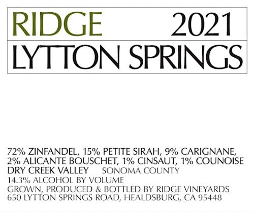 Ridge Lytton Springs Zinfandel 2021 - 750ml