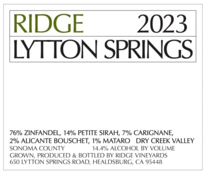 Ridge Lytton Springs Zinfandel 2023 - 750ml – Redneck Wine Company