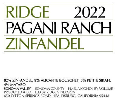 Ridge Pagani Ranch Zinfandel 2022 - 750ml