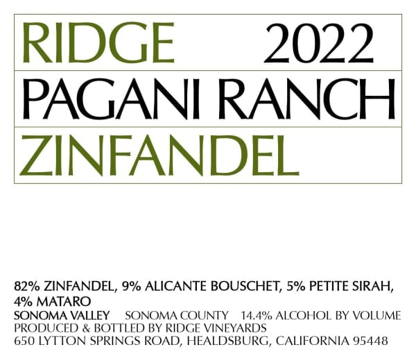 Ridge Pagani Ranch Zinfandel 2022 - 750ml