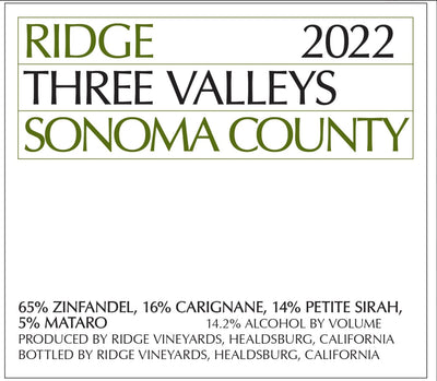 Ridge Three Valleys Red Blend 2022- 750ml