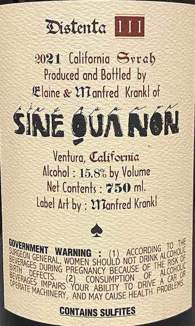 Sine Qua Non 'Distenta III' Syrah 2021 - 750ml