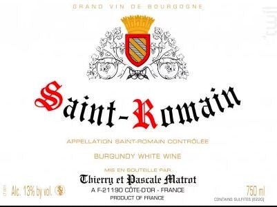 Domaine Thierry et Pascale Matrot Saint Romain Blanc 2015 - 750ml