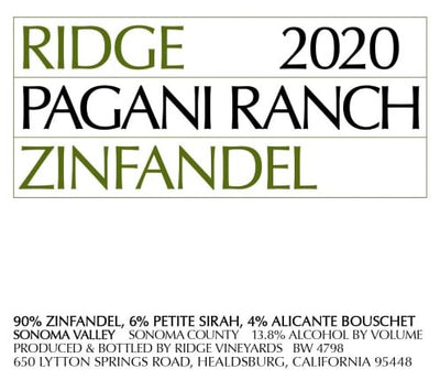 Ridge Pagani Ranch Zinfandel 2020 - 750ml